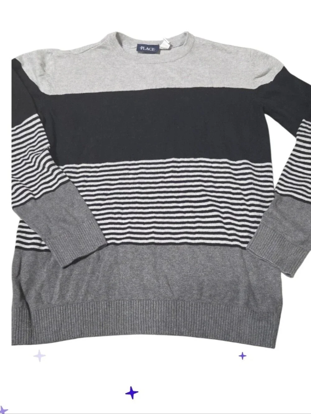 The Children's Place Boys Gray & Black Striped Crewneck 16